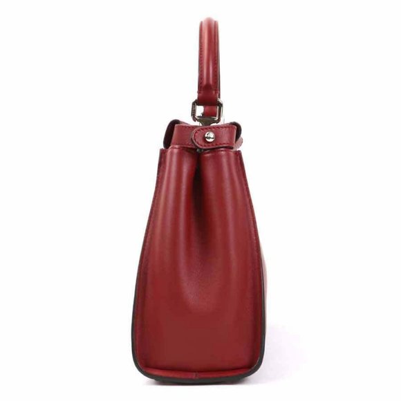 Authentic FENDI Peekaboo Handbag Shoulder Bag Dark Red Leather/Silvertone - Picture 14 of 16